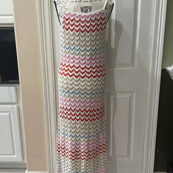 EMBELISHED CROCHET KNITTED BODYCON DRESS CAMILLE MULTICOLOR STRIPES Sz M TRENDY - Picture 7 of 16